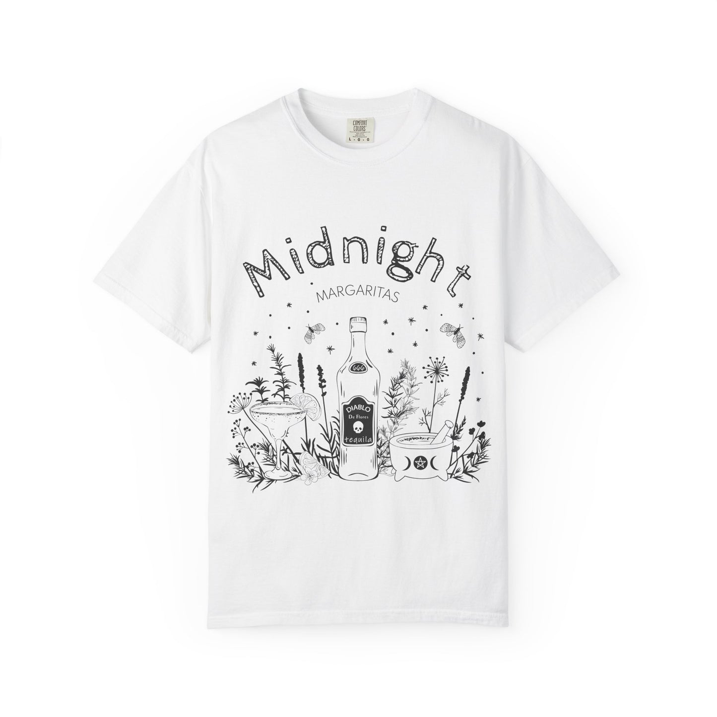 Midnight Margaritas T-Shirt — Cocktail Bottle & Cactus Night Vibe Tee