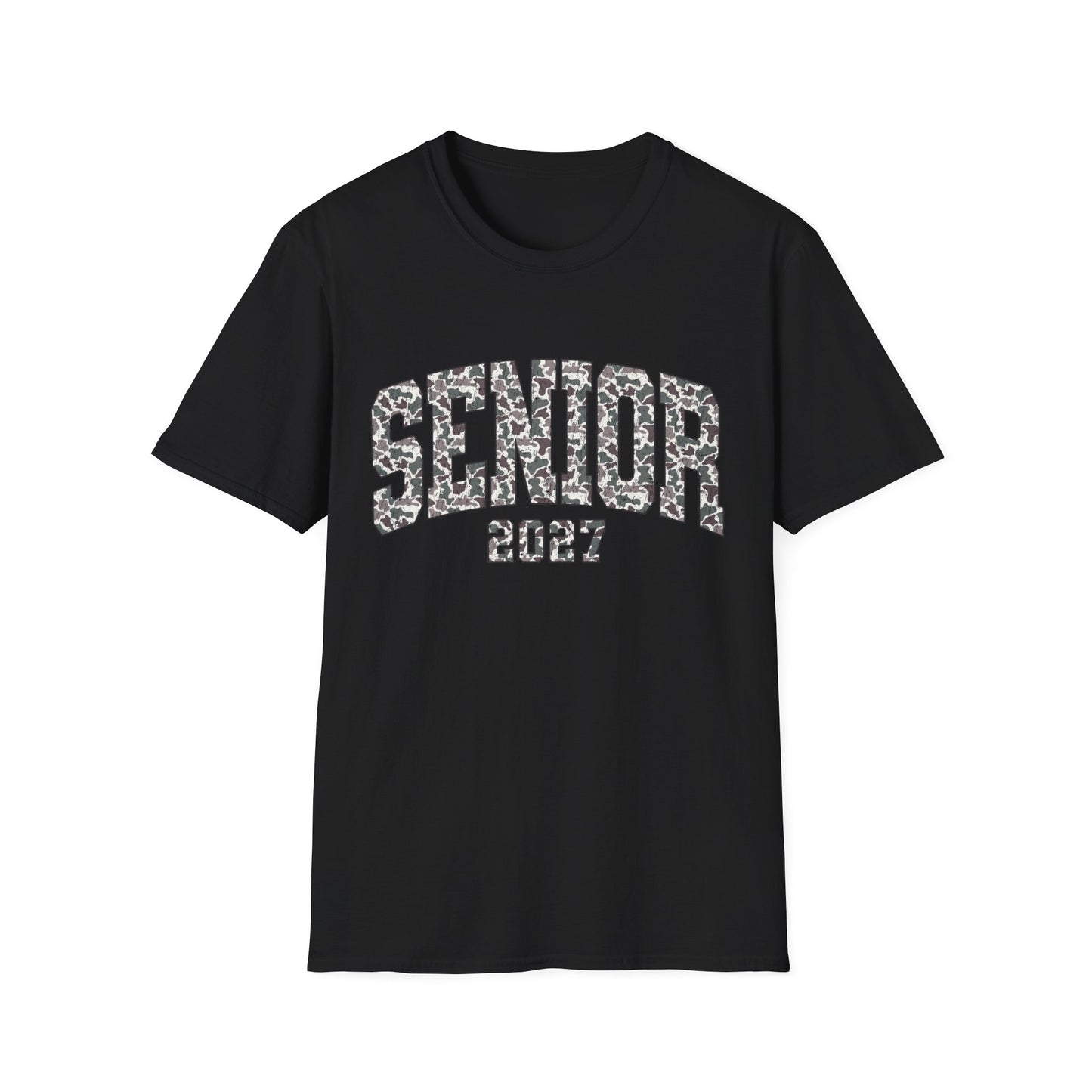 Senior 2027 T-Shirt — Camo Block Letter Graduation Tee