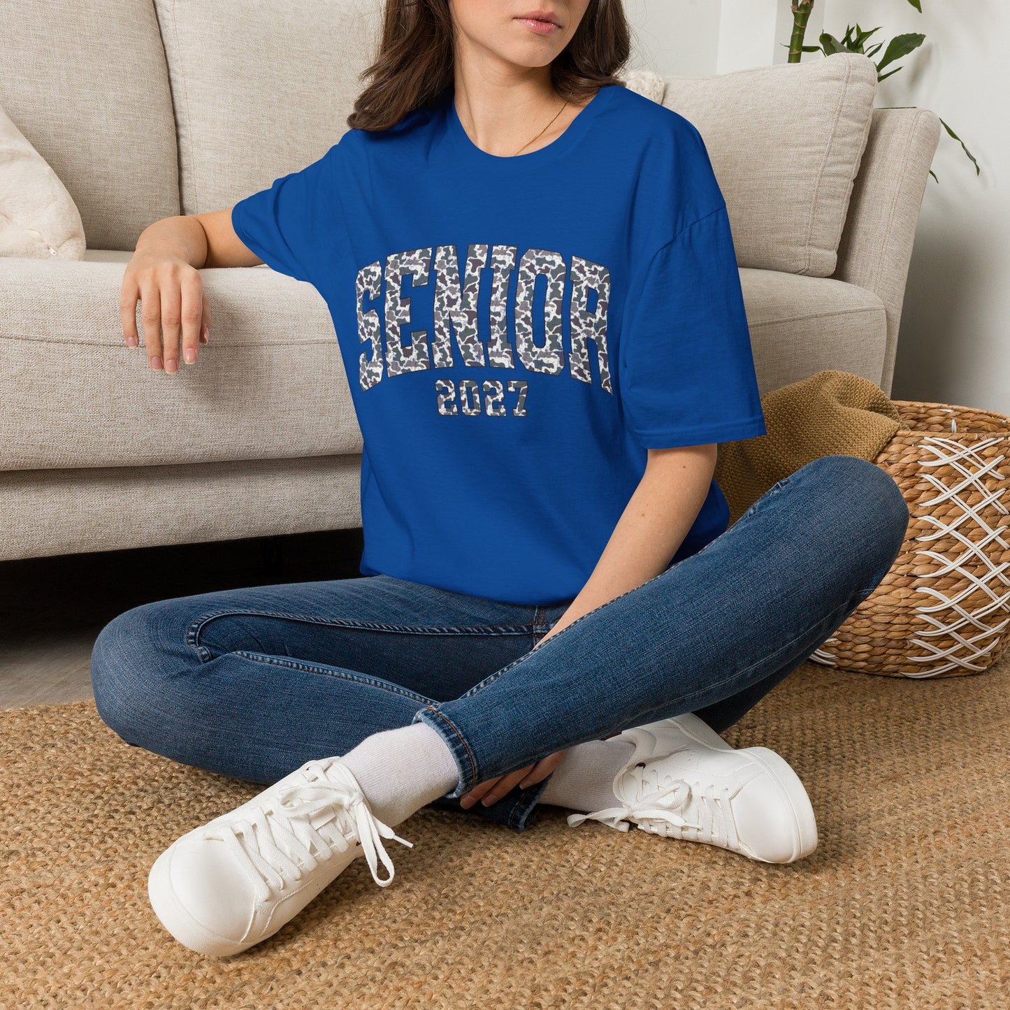 Senior 2027 T-Shirt — Camo Block Letter Graduation Tee