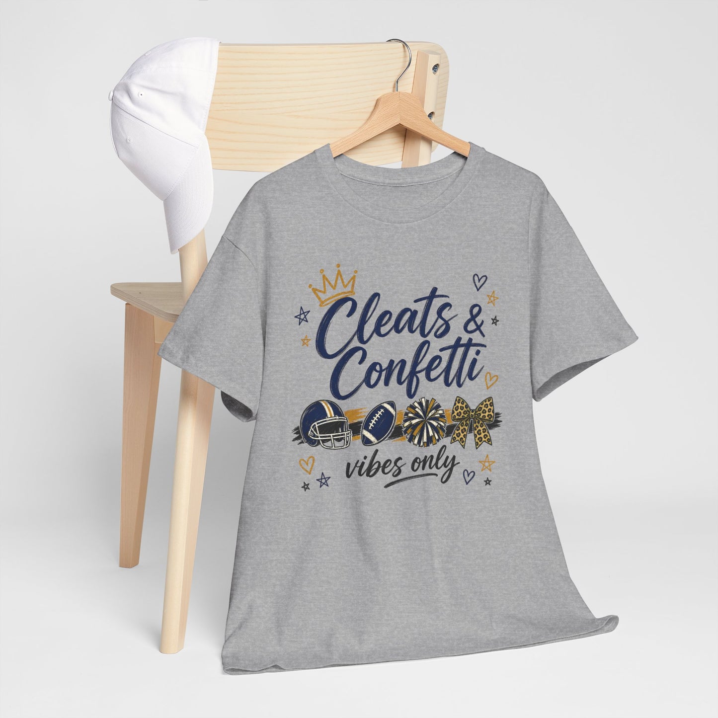 Cleats & Confetti Vibes Only Tee — Cheerleading Cheer Mom Shirt