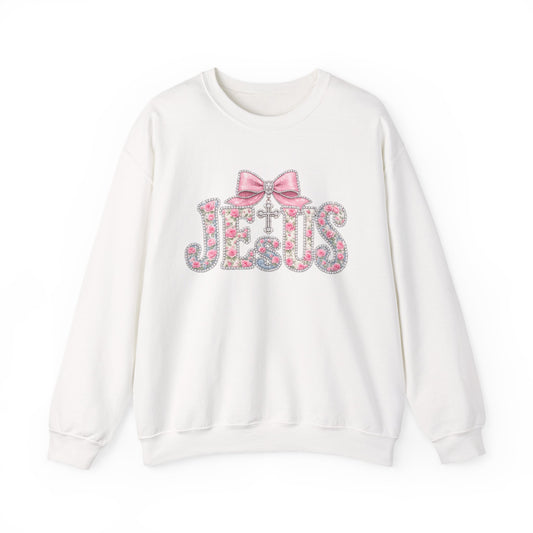 Jesus Floral Crewneck Sweatshirt — Pink Bow Christian Faith Pullover
