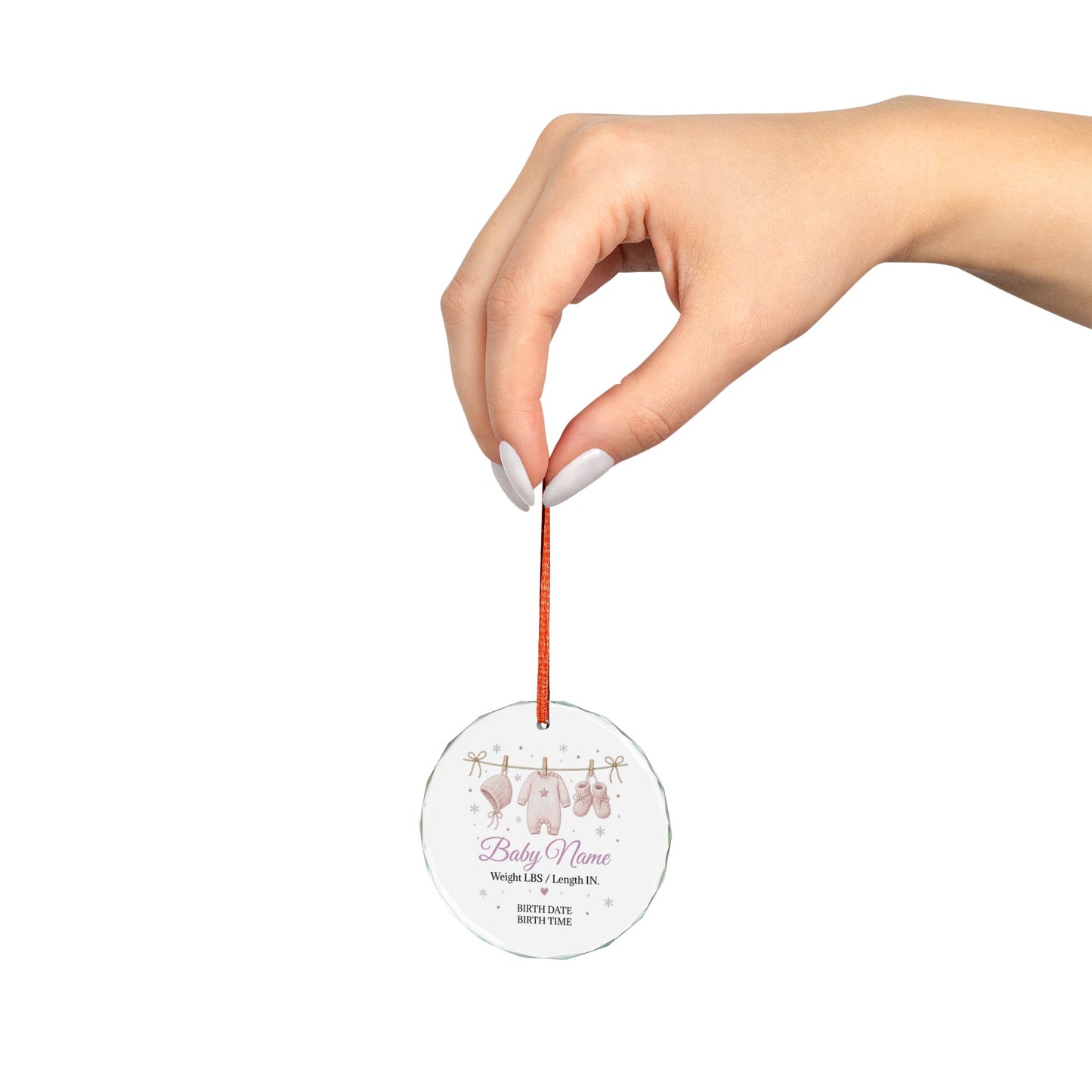 Personalized Baby Name Glass Ornament — Custom Birth Details Keepsake