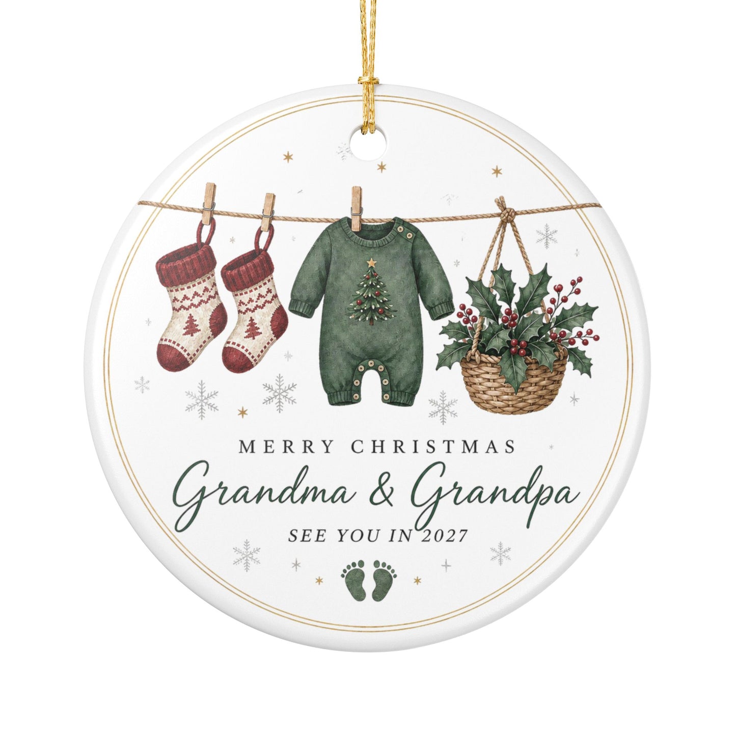 Personalized Ceramic Christmas Ornament — “Merry Christmas Grandma & Grandpa — See You in 2027”