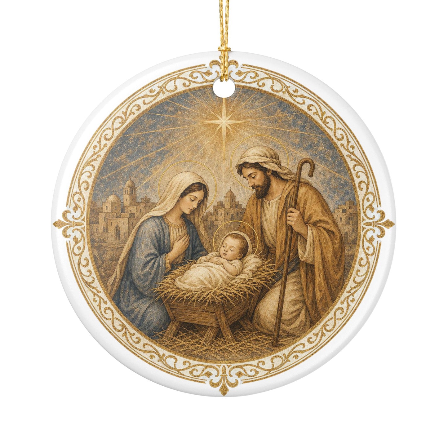 Nativity Ceramic Ornament — Holy Family Christmas Tree Decoration