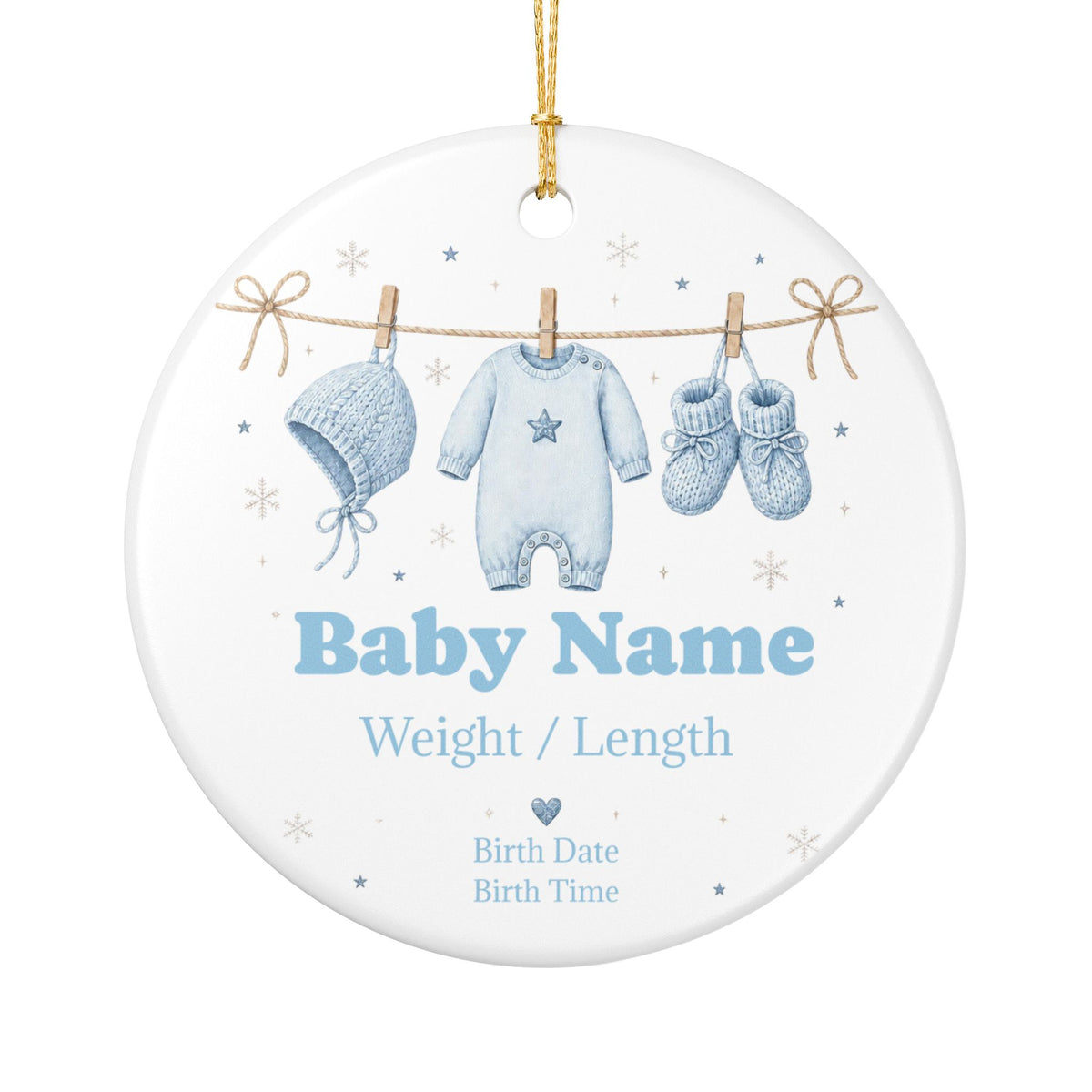Baby Keepsake Ceramic Ornament — Personalized Birth Details (Name, Weight, Length, Date)