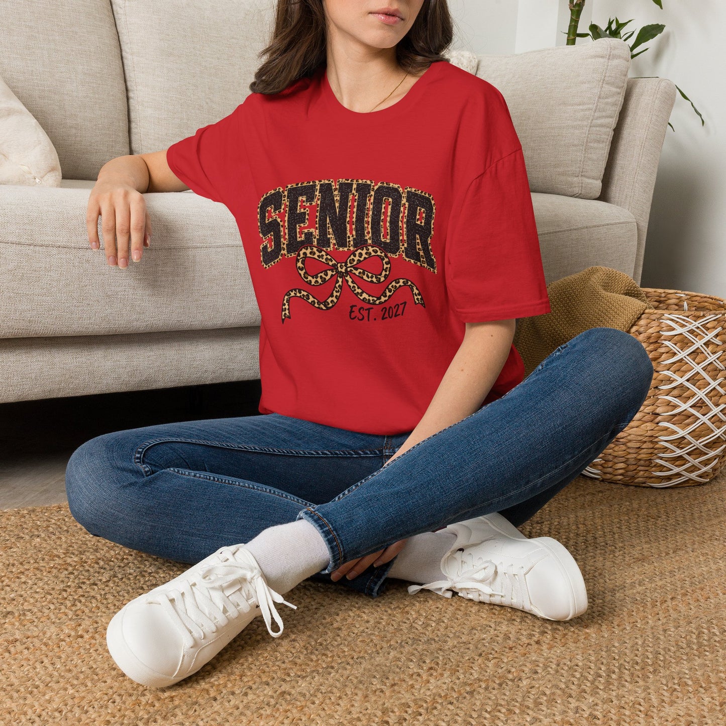 Senior Leopard Bow T-Shirt — 'Senior' Graphic Tee with Leopard Print Accent