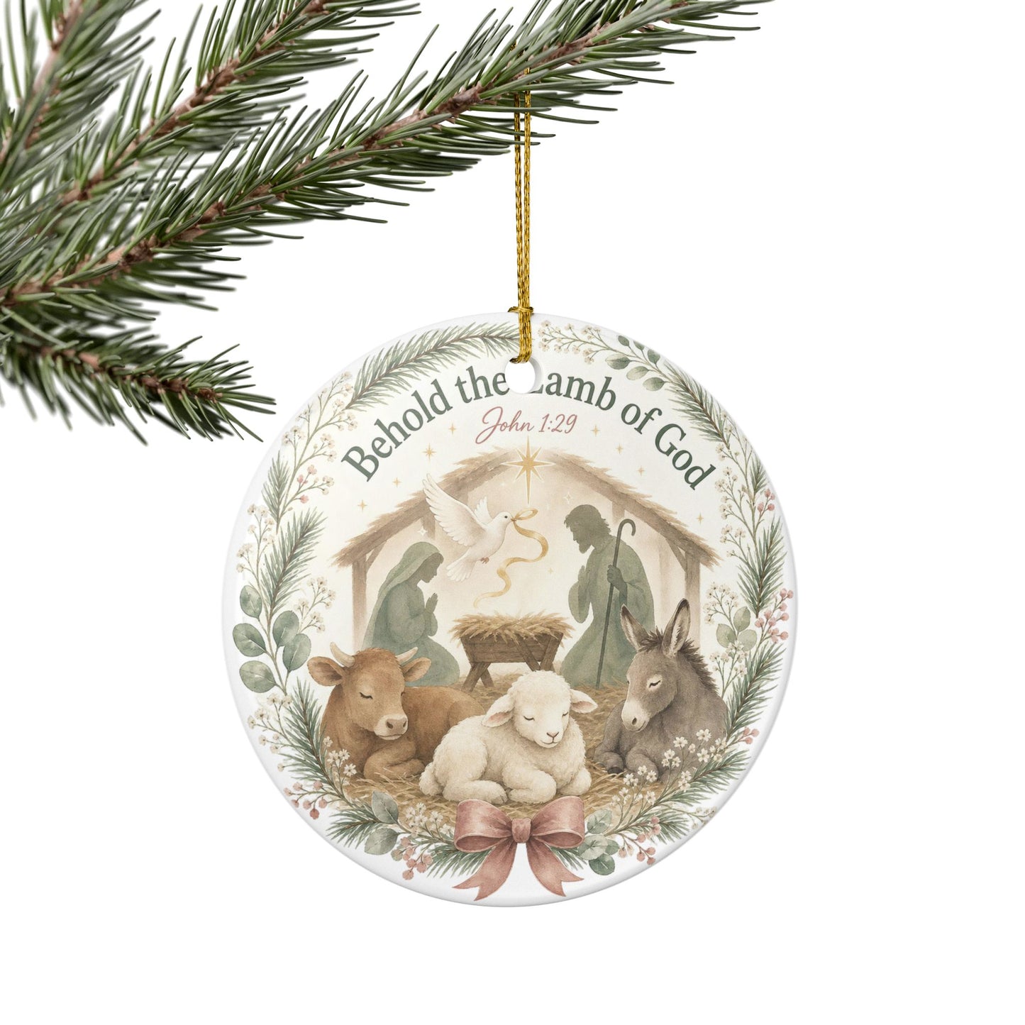 Behold the Lamb of God Ceramic Ornament — Nativity Christmas Decoration