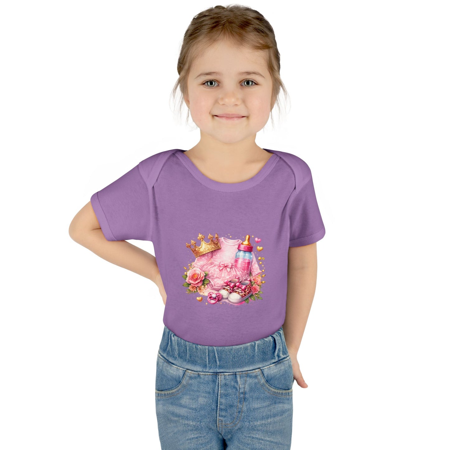 Baby Bodysuit – Pink Princess Crown & Bottle Floral Newborn Onesie