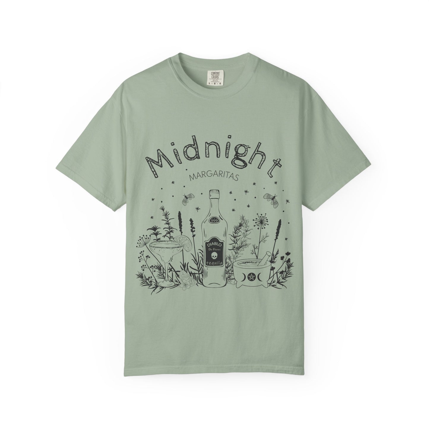 Midnight Margaritas T-Shirt — Cocktail Bottle & Cactus Night Vibe Tee