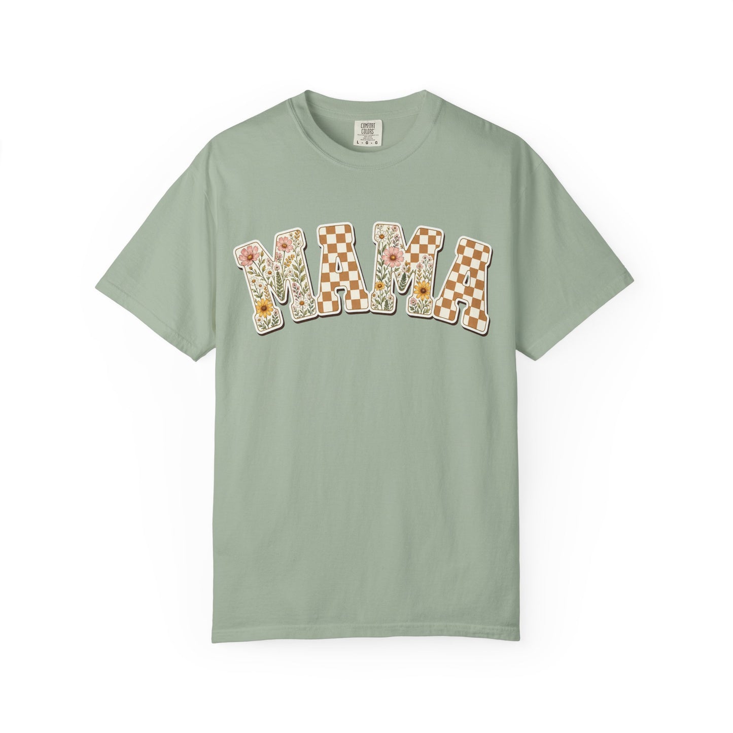 Mama Floral Checkerboard T-Shirt — Retro Mom Graphic Tee