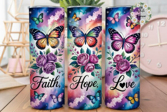 Faith Hope Love Butterfly - 20oz Tumbler