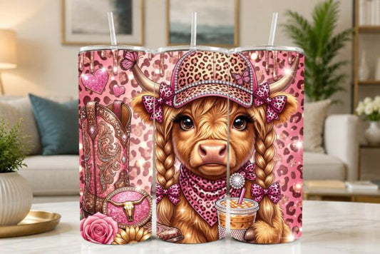 Pink Leopard Highland Cow