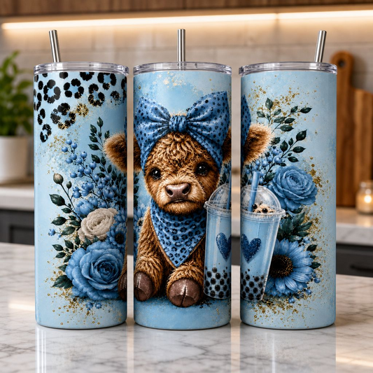 Whimsical Highland Cow Calf Surrounded By Floral Arrangement